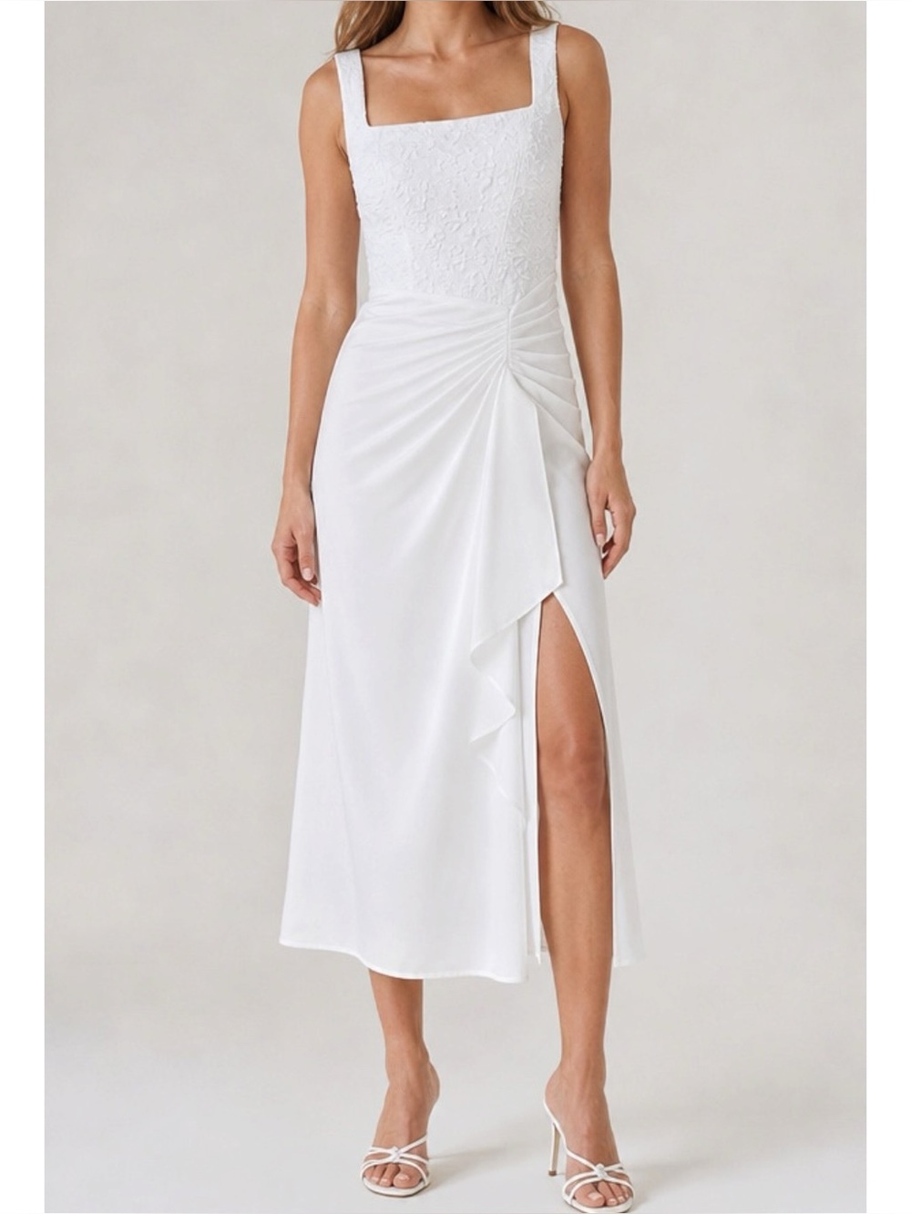 BHLDN Sleeveless Lace Corset Ruched A-Line Midi Dress, White, 6 (US)